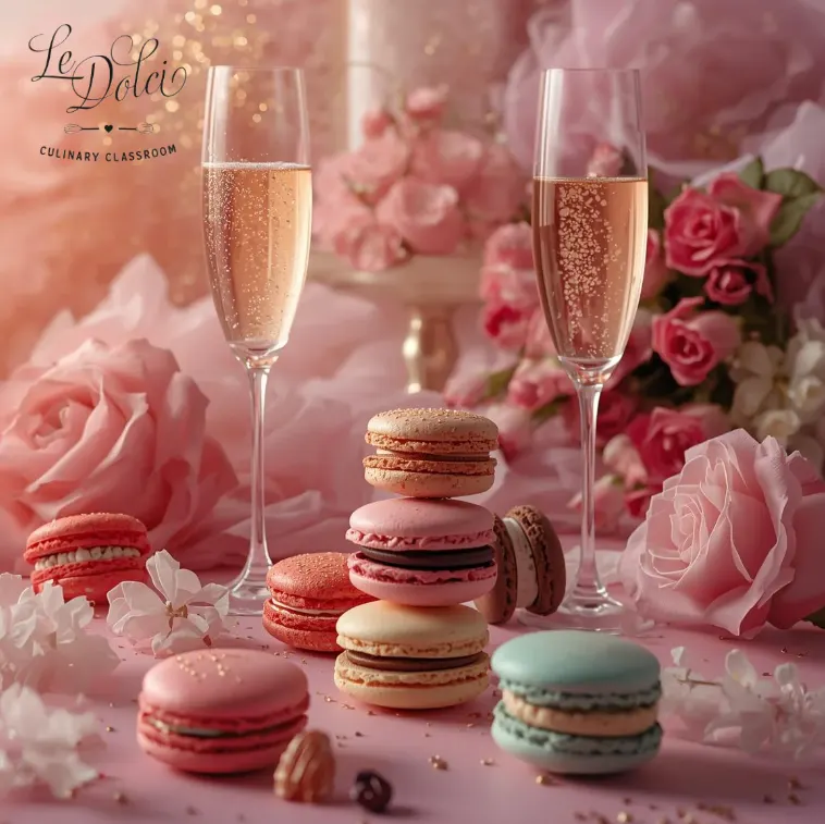 Champagne & Macarons in a New Years Eve setting.